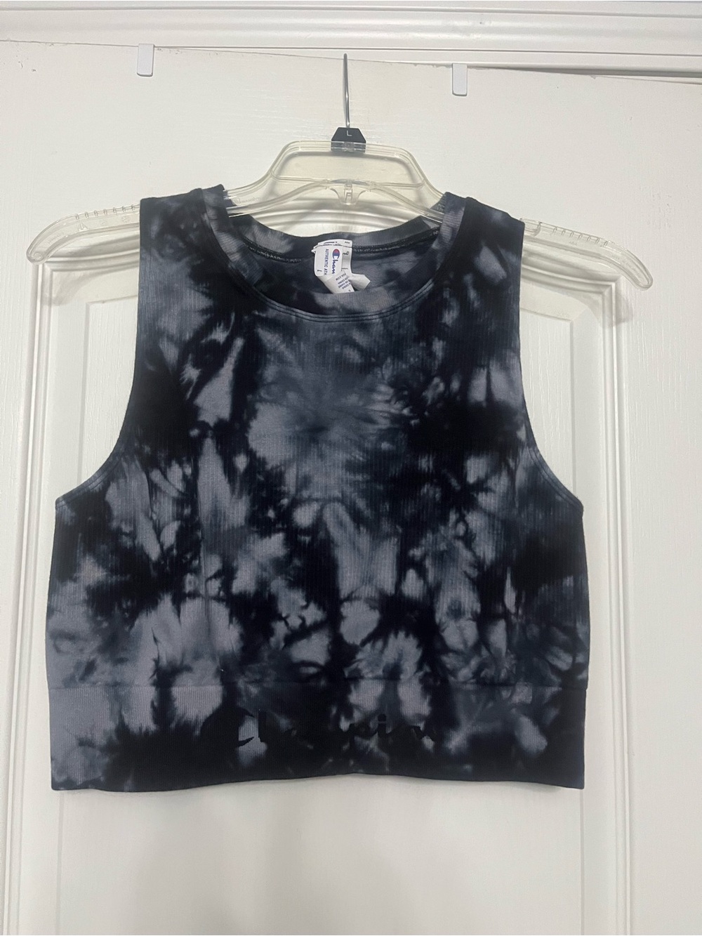 Champion Black & Gray Tie-Dye Ribbed Crop Tank
